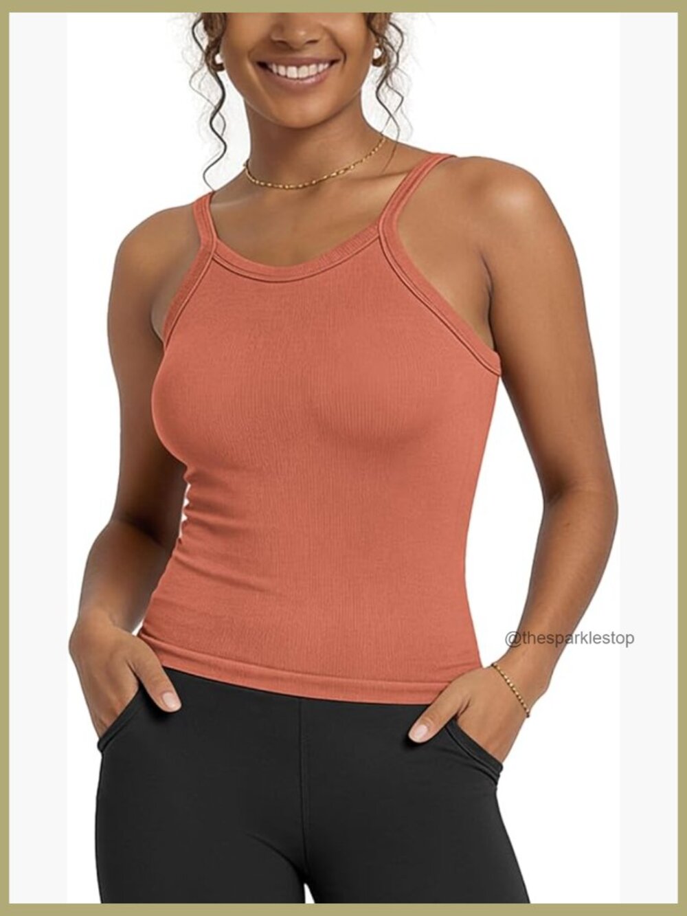 Seamless Rib-Knit Scoop Neck Low Back Tank Top - Lightweight Slim Fit Cami